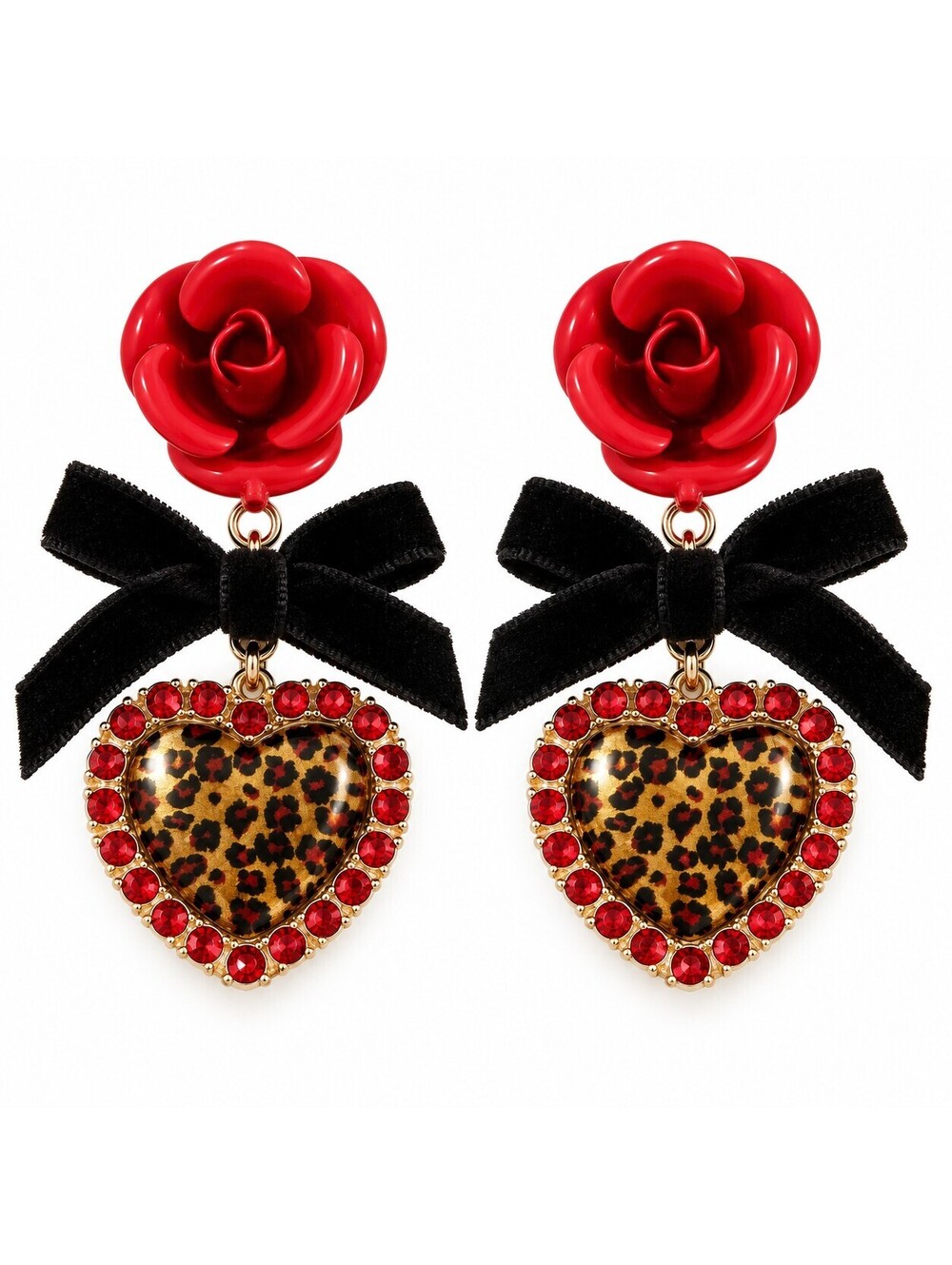 Betsey Johnson Leopard-Print Heart Dangle Earrings